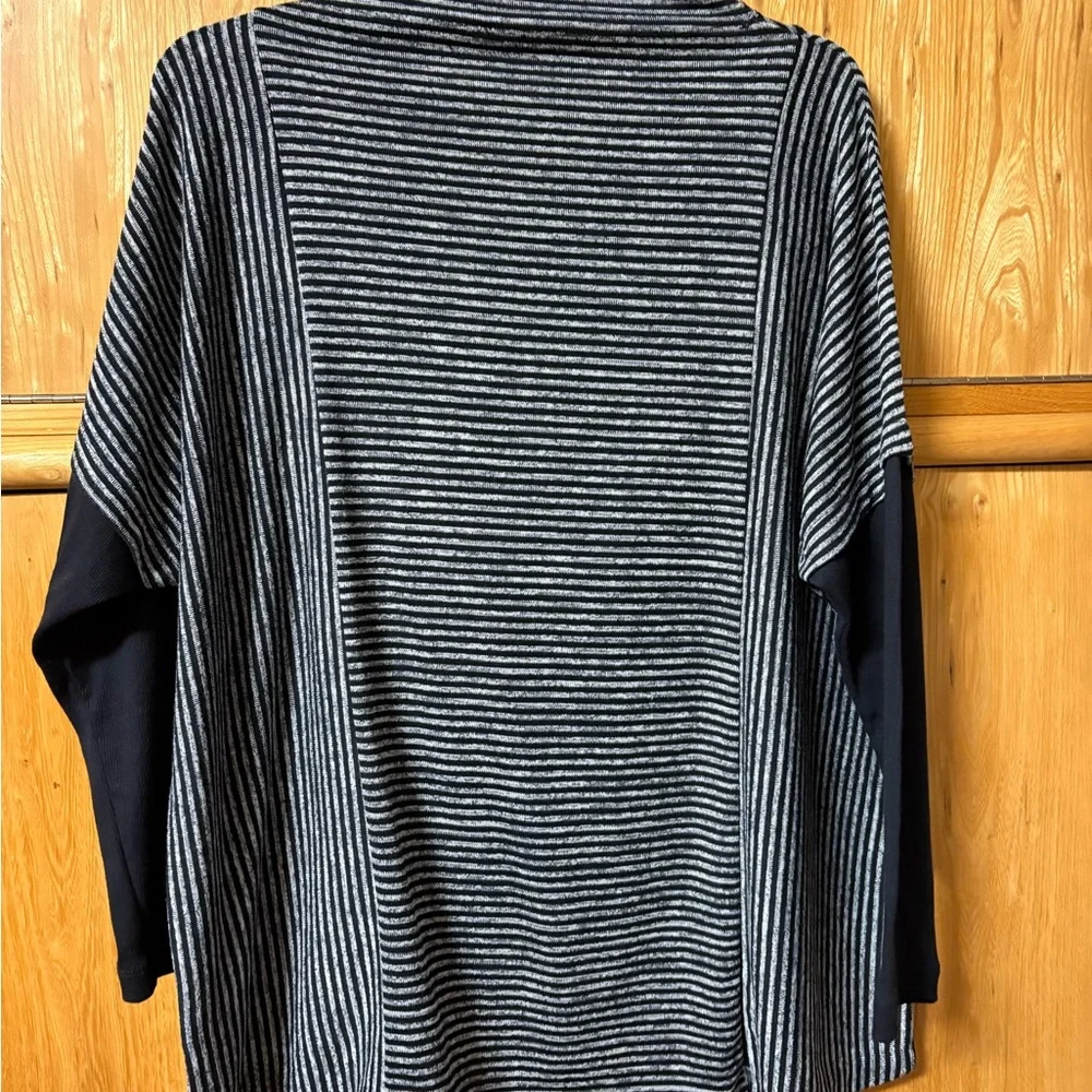 Jones New York Black and Gray Striped Mock Turtle Top - Picture 2 of 7